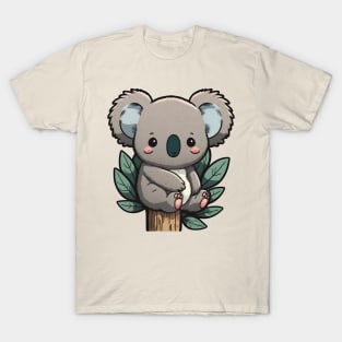 Baby koala sitting on an Eucalyptus waiting for its mom T-Shirt